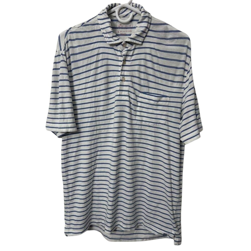 Peter Millar Golf Polo Shirt Men's Small White Stripes Cotton Summer